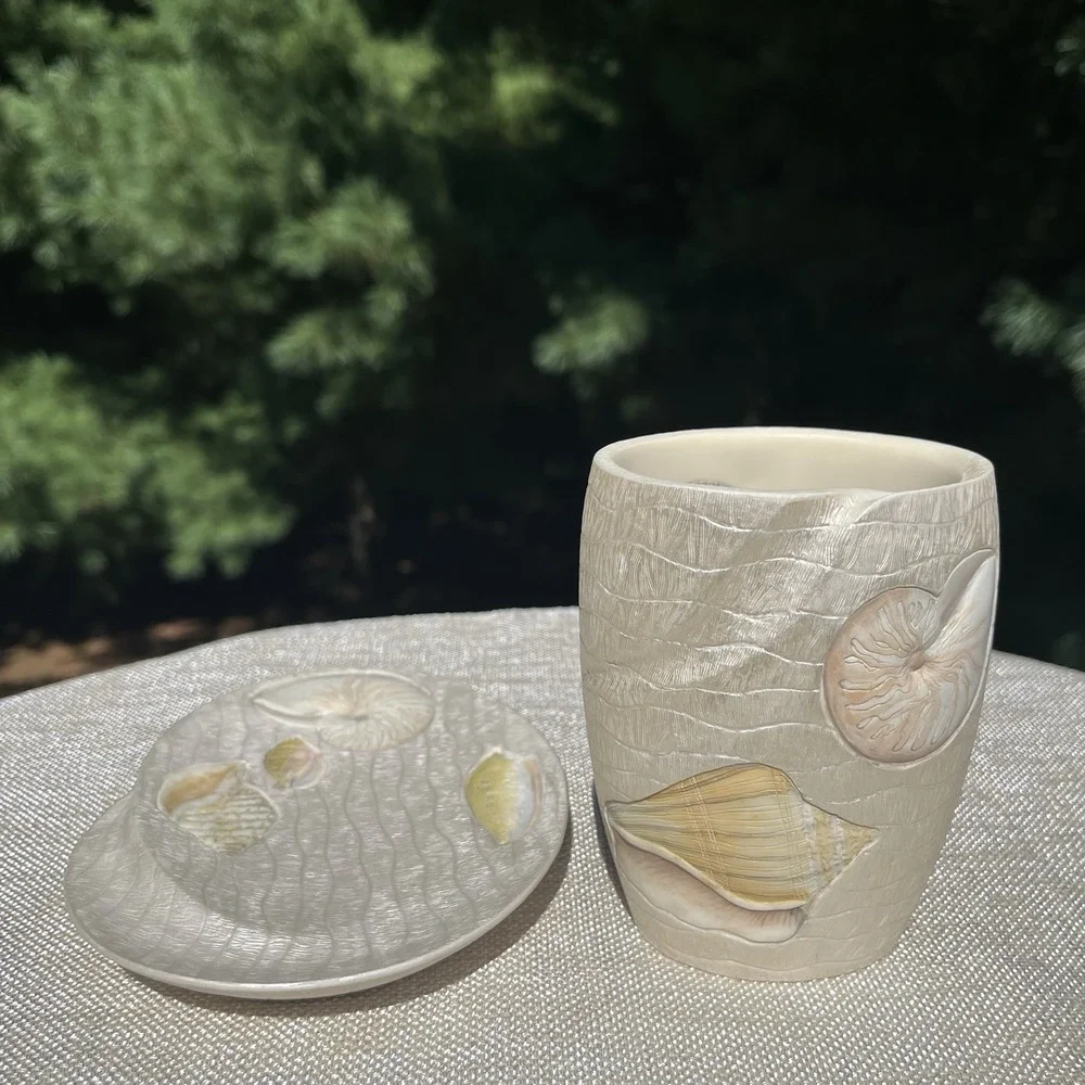 Vintage Croscill Beach Haven 4 Pc Bath Set Seashell Soap Dispenser Dish Coastal